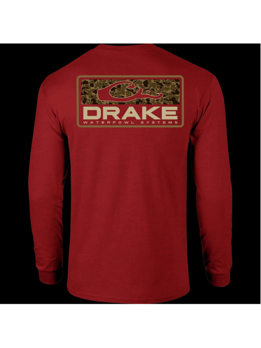 Drake Waterfowl Old School Bar Sz 2XL Long Sleeve T-Shirt Maroon Red Camo Logo - Picture 1 of 11